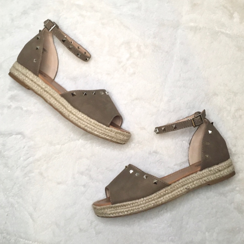 AMS Audrey Studded Tan Espadrille Sandals